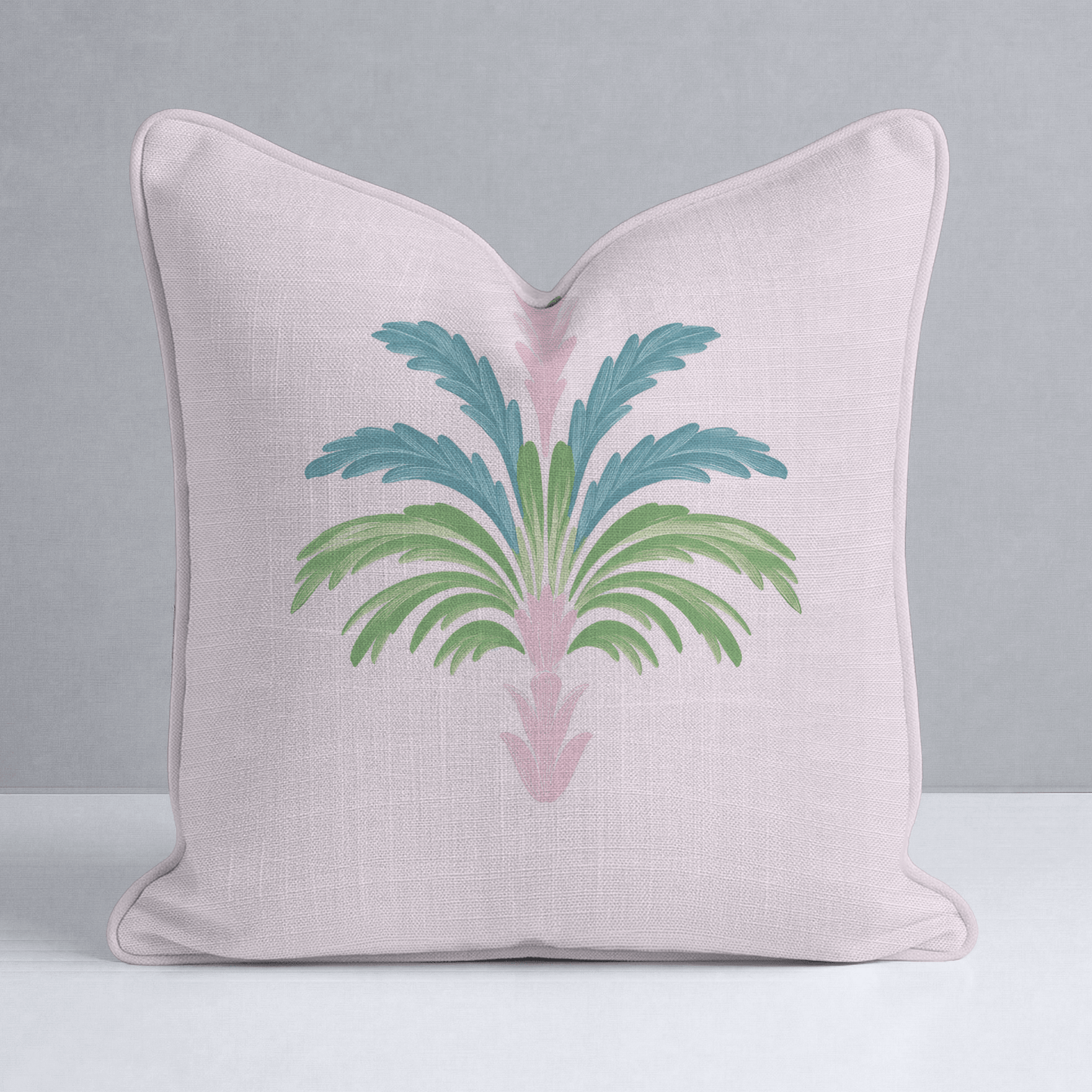 Bellagio Blush Baby Pink Palm Throw Pillow - Lemon Park