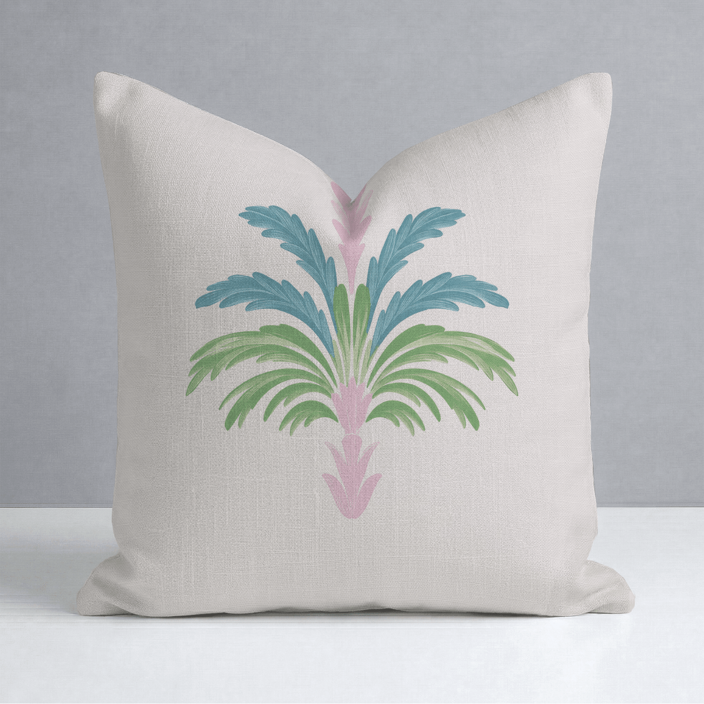 Bellagio Blush Linen Palm Throw Pillow - Lemon Park