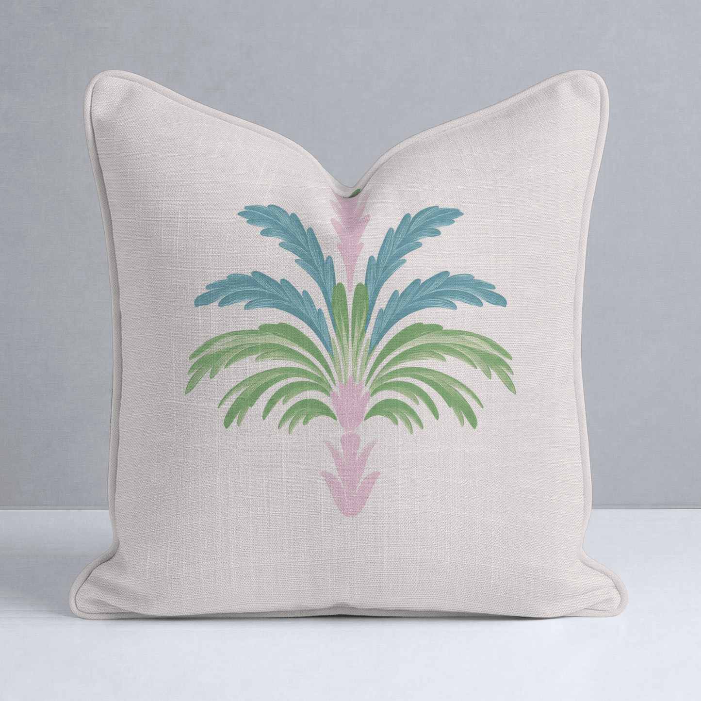 Bellagio Blush Linen Palm Throw Pillow - Lemon Park