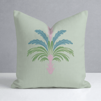 Bellagio Blush Mint Palm Throw Pillow - Lemon Park