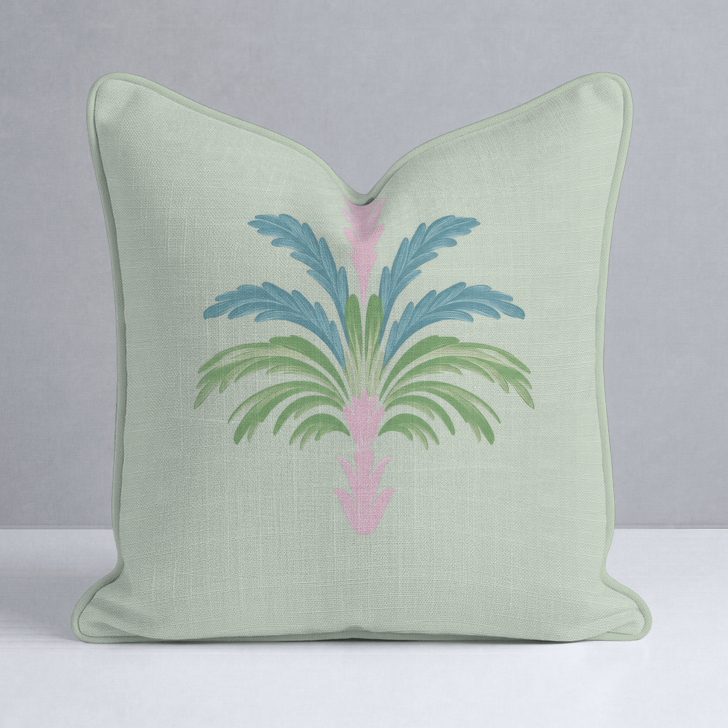 Bellagio Blush Mint Palm Throw Pillow - Lemon Park