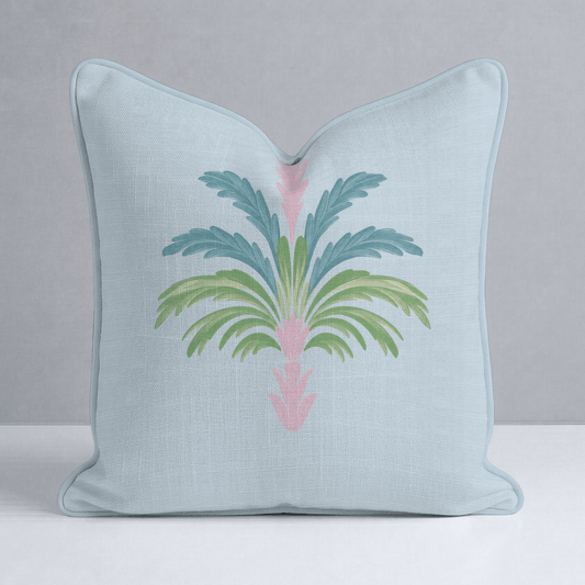 Bellagio Blush Powder Blue Palm Throw Pillow - Lemon Park