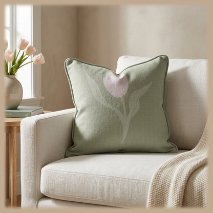 Juliet's Garden Pistachio Tulip Throw Pillow